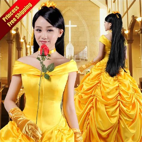 Free Shipping Anime Movie Custom Made Adult Belle Princess Dress Cosplay Costume For Halloween