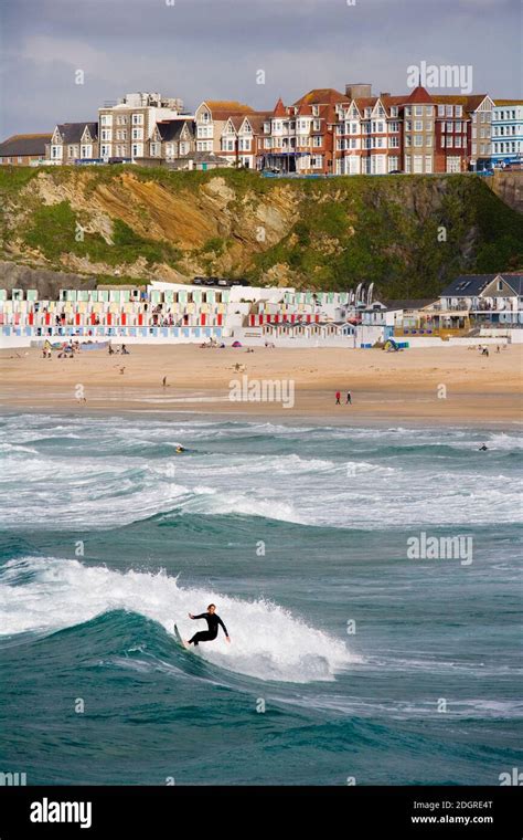 Surfing Off Great Western Beach In Newquay In Cornwall United Kingdom