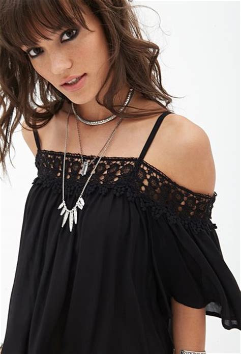 Forever 21 Off The Shoulder Crochet Top In Black Blackblack Lyst