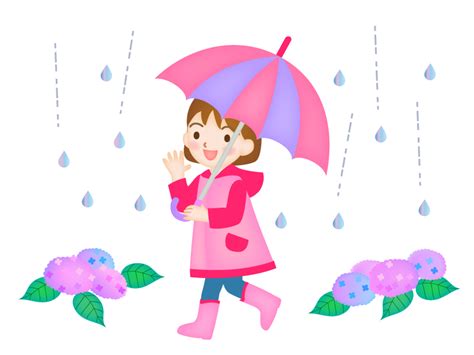 雨の中で傘をさす女の子のイラスト イラスト無料・かわいいテンプレート