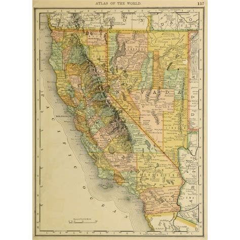 Map - California and Nevada, 1887 - Original Art, Antique Maps & Prints