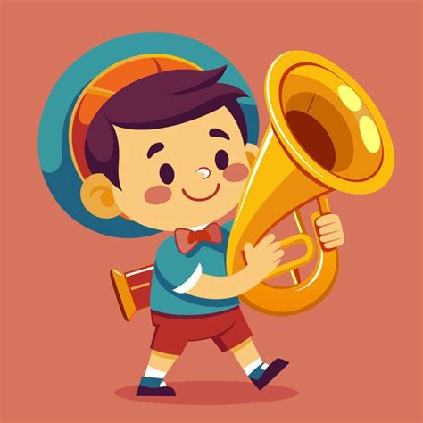 El Ni O De Dibujos Animados Tocando Una Tuba Imagen Premium Generada