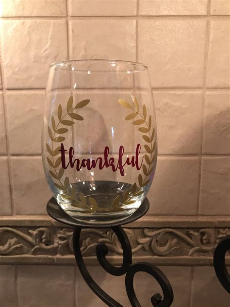 Thankful Wine Fall Wine Glass | Simply Stitched Designs