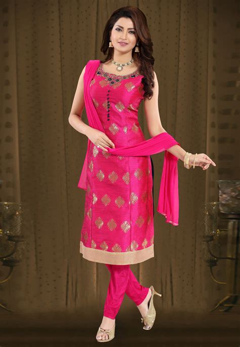 Magenta Brocade Readymade Churidar Suit 187570 Velvet Dress Designs