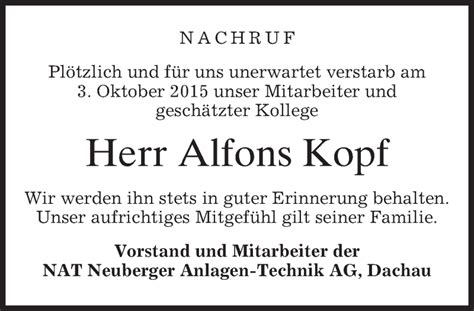 Traueranzeigen Von Alfons Kopf Trauer Merkur De