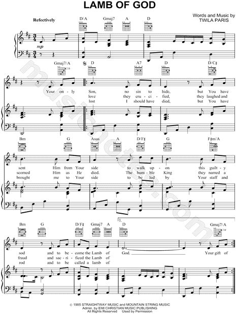 Lamb Of God Twila Paris Sheet Music
