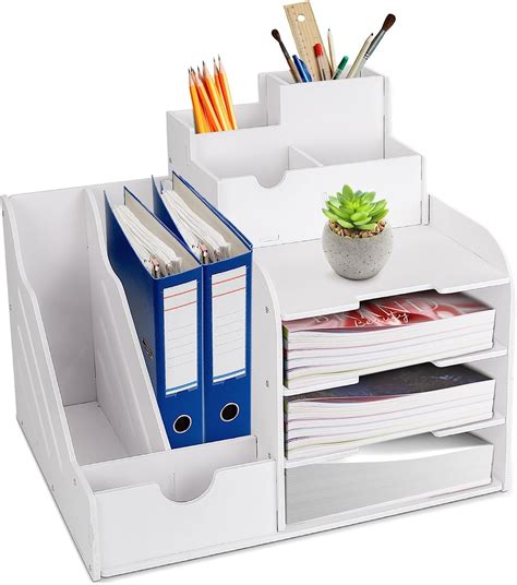 SSAWcasa 4-Tier Office Supplies Desk File Organizer with Pen Holder ...