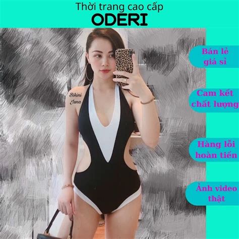 Bikini Đồ Bơi Đi Biển Một Mảnh Cá Heo Liền Thân Trắng Đen Khoét Eo