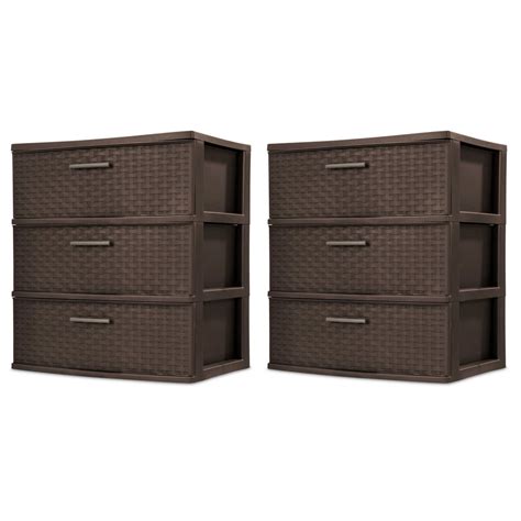 Sterilite 3 Drawer Wide Weave Storage Towers Brown 2 Count Pack