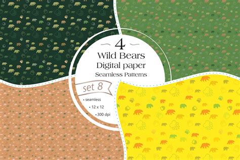 Wild Bears Digital Paper Set 8 Graphic By Digital Mojito · Creative Fabrica