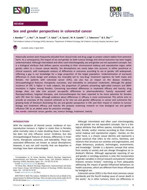 Pdf Sex And Gender Perspectives In Colorectal Cancer