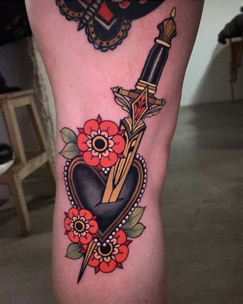 Traditional Dagger Heart Tattoo