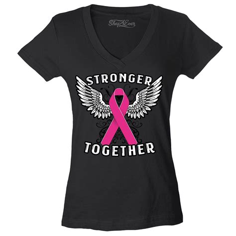 Shop4ever Womens Stronger Together Breast Cancer Awareness Slim Fit V