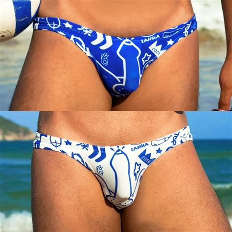 WG43 bañador sexy de cintura baja para hombre traje de baño de cadera sexy blanco y azul gay