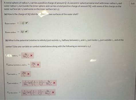 Solved A Metal Sphere Of Radius R Carries A Positive Charge Chegg