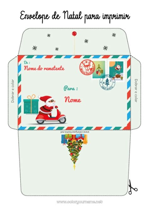 Envelope De Natal Para Imprimir - Envelope de Natal Personalizável para Imprimir – Papai Noel de Scooter