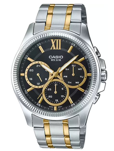 Casio Enticer Analog Black Dial Silver Gold Tone Men S Watch Mtp E Sg