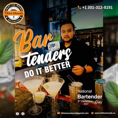 National Bartender Day | Bartender, Tikka masala, Mixology