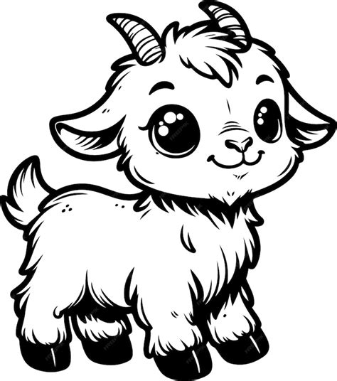 Premium Vector | Cute baby goat black outline vector illustration ...