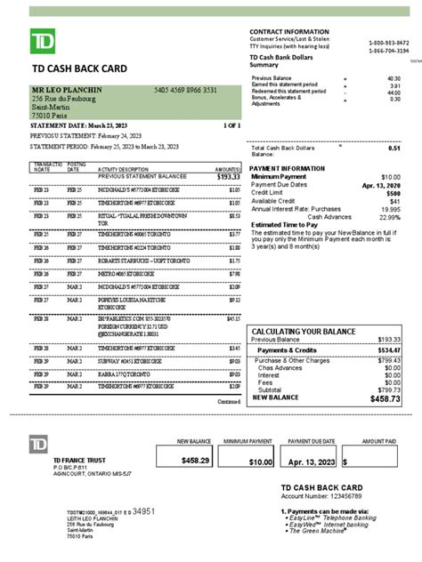 Td Cash Back Card 256 Rue Du Faubourg Saint Martin 75010 Paris Pdf