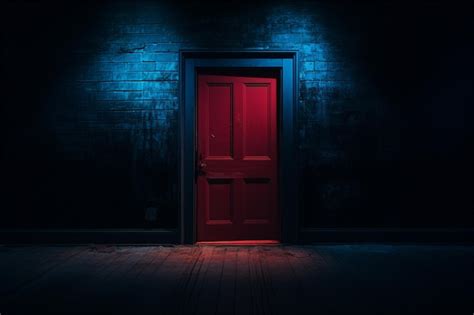 Premium AI Image | A dark room with a door and a red and blue light