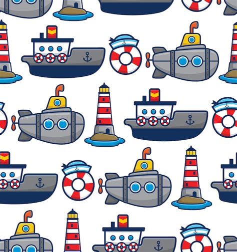 Premium Vector Seamless Pattern Vector Of Ship And Submarine Cartoon