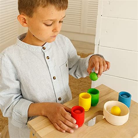 Ulanik Balls In Cups Starter Kit Montessori Toy Wooden Sorter Game