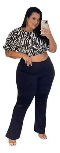 Calça Flare Suplex Plus Size Grossa Flanelada Bolso Parcelamento