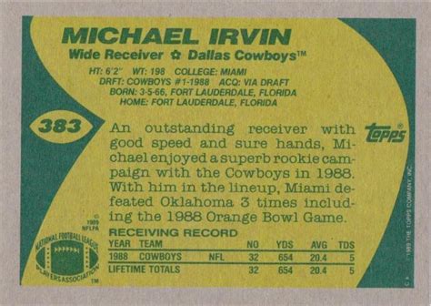 1989 Topps 383 Michael Irvin Trading Card Database