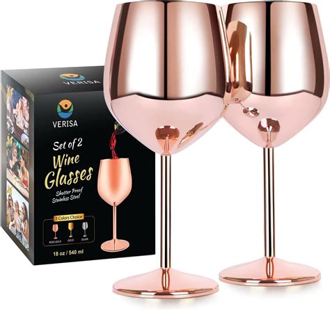 Oak And Steel 2 Rose Gold Stainless Steel Wine Glasses 18 Oz Unbreakable Metal