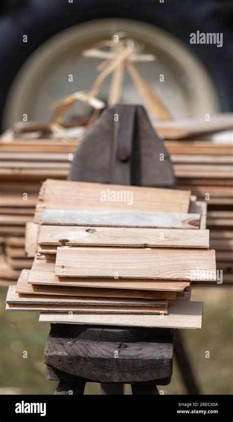 July Saxony Seiffen Wooden Shingles Lie On A Trestle In