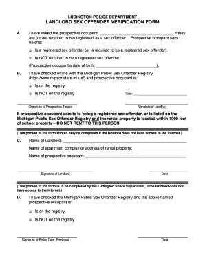 Ludington Police Department Landlord Sex Offender Verification Form