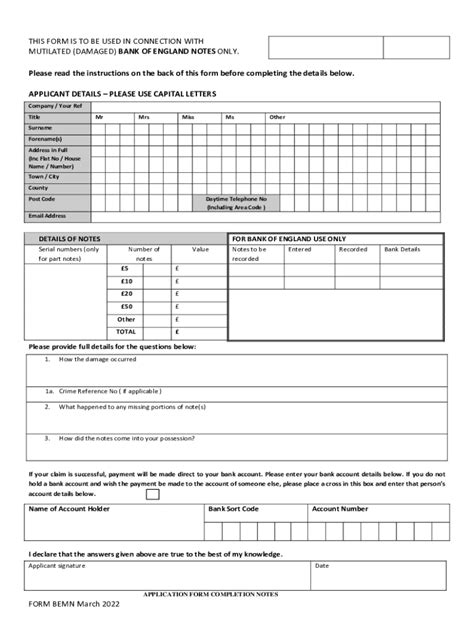 Uk Bank Of England Form Bemn Fill Online Printable Fillable