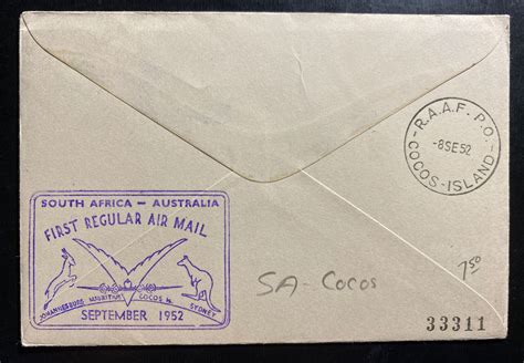 1952 Johannesburg South Africa First Flight Airmail Cover To Cocos