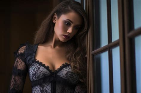Premium Photo Sexy Woman In Black Lingerie Leaning Against A Window
