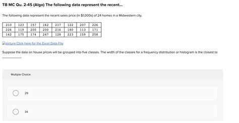 Solved Tb Mc Qu 2 45 Algo The Following Data Represent