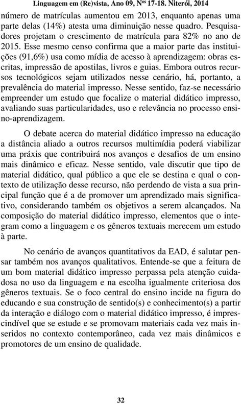 O Material DidÁtico Impresso Em Ead No SÉculo Xxi Usos E FunÇÕes Da