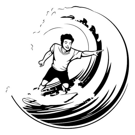 Ilustraci N Vectorial De Un Surfista Montando Una Ola En Una Tabla De