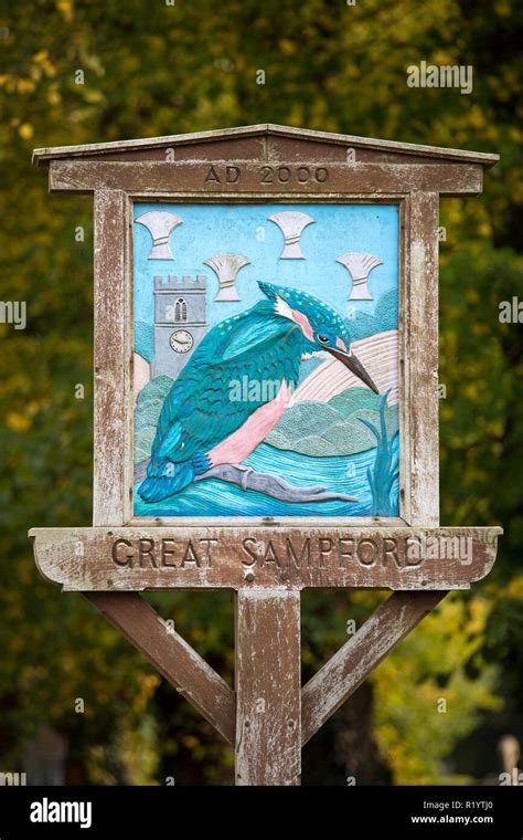 Old Traditional Village Sign In Typical Quaint Great Sampford Village In Essex England Uk