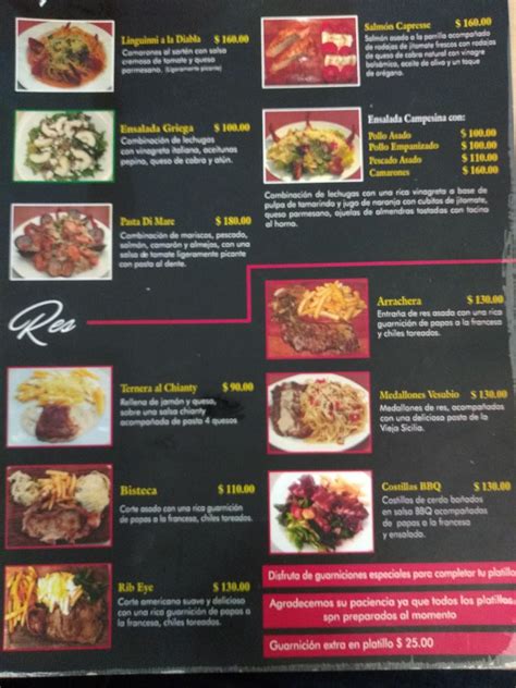 Menu at Pasta Di Roma restaurant, Mexico City