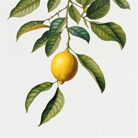 Highly Detailed And Realistic Botanical Illustration Of A Fresh Lemon