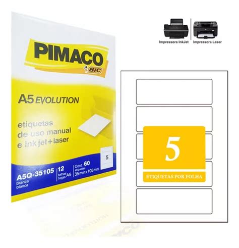 Etiquetas 5 Pimaco 35 X 105 Papel A5 Adesiva Ink Jet Laser MercadoLivre