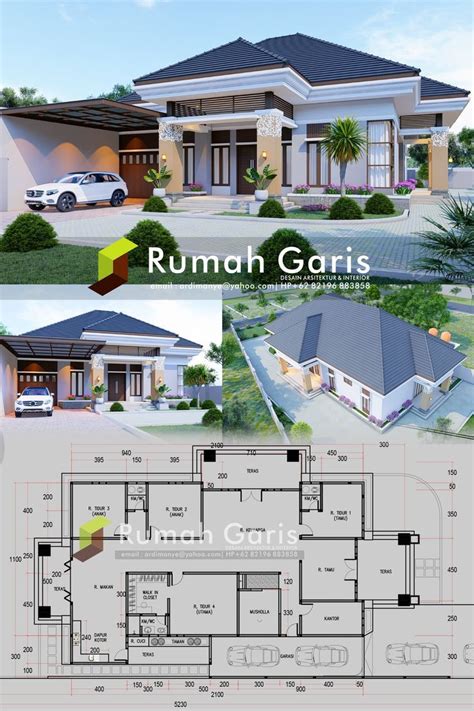 Model Desain Denah Tampak Rumah 4 Kamar Tidur Modern Minimalis 1 Lantai