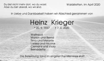 Traueranzeigen Von Heinz Krieger OstalbTrauer