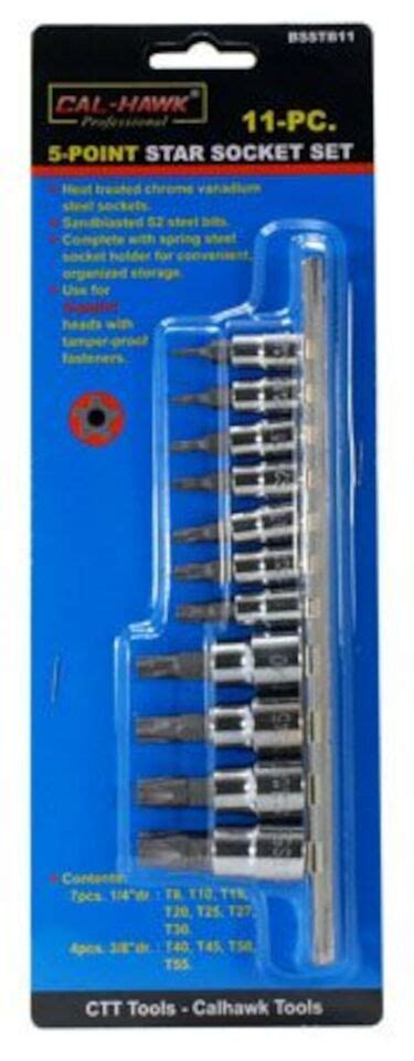 11pc 5 POINT Security Star Bit Socket Set Torx Star Tamper Proof Bits W