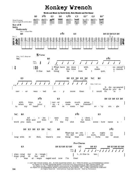 Monkey Wrench by Foo Fighters - Guitar Lead Sheet - Guitar Instructor