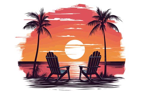 Sunset Beach Clipart Illustration Par Illustrately · Creative Fabrica