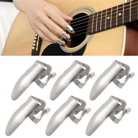 6pcs/set Wholesale High Quality Stainless Steel Guitar Finger Picks Banjo Ukulele GuitarPlectrum ...