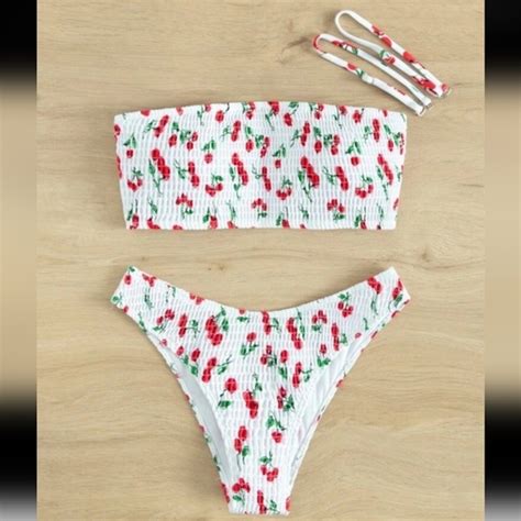 SHEIN Swim Ditsy Floral Smocked Detachable Straps Bikini Swimsuit