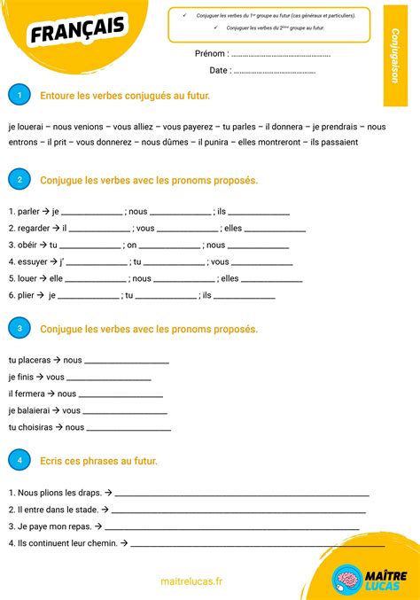 Exercices Futur Des Verbes Du Er Et E Groupe Ma Tre Lucas